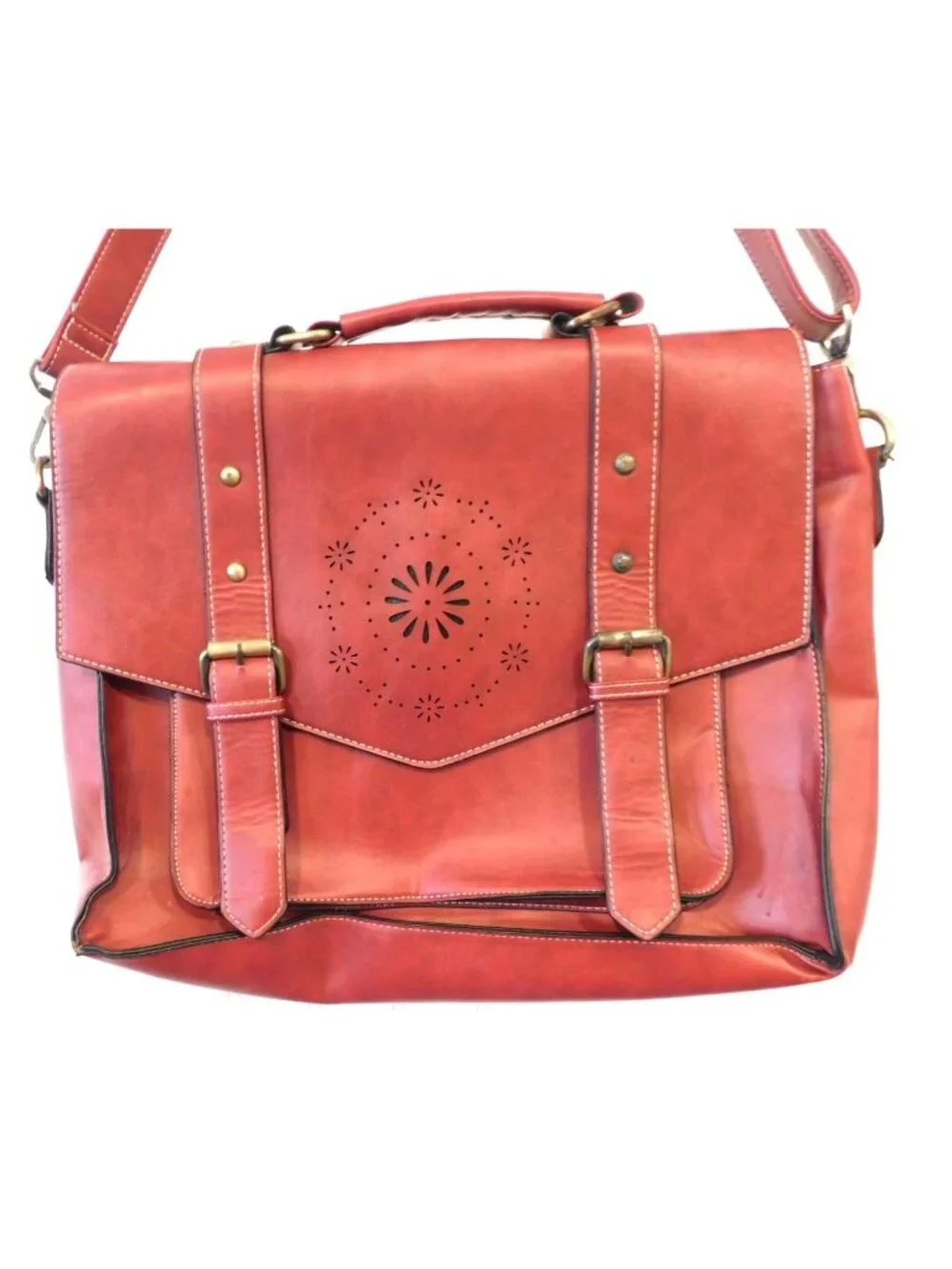 EcoSusi Professor Laptop Bag Satchel Briefcase Red Vegan Leather Crossbody - Picture 2 of 12